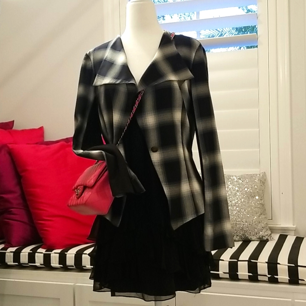 Navy with cream tartan peplum blazer